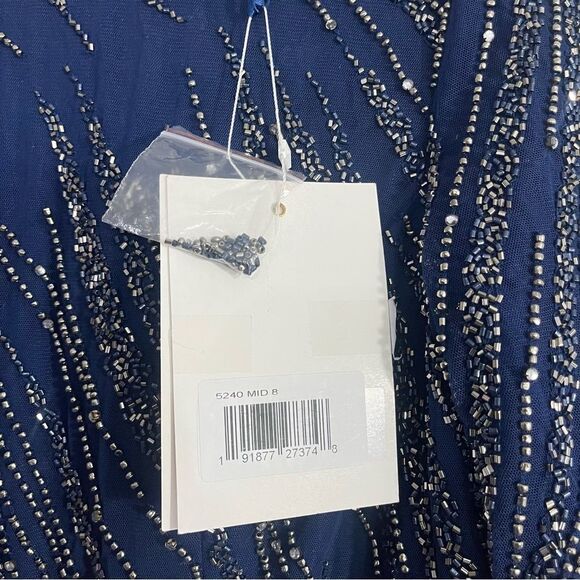 Mac Duggal 5240 Size 8 Long Sleeve Beaded Column Formal Evening Gown, Midnight - Picture 9 of 11